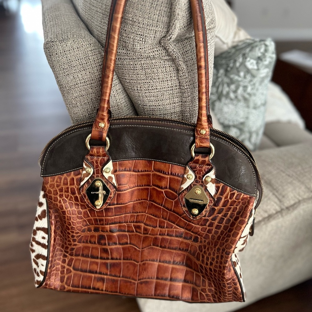 Brown Crocodile Pattern designer CROMIA Handbag